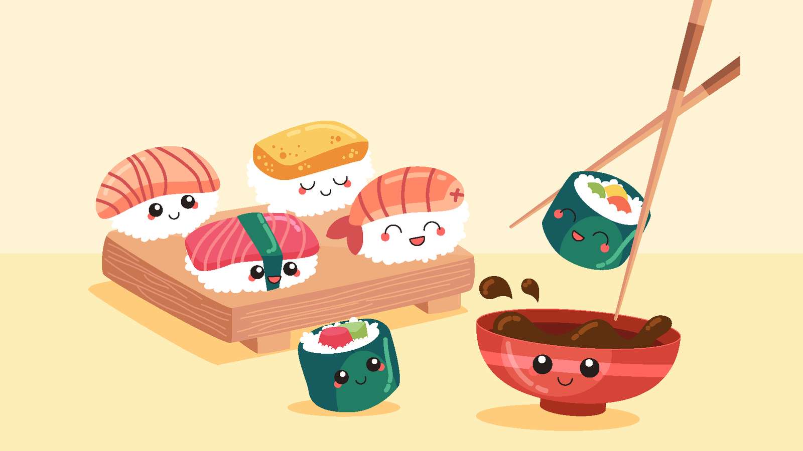 Jedzenie kawaii słodkie sushi puzzle online