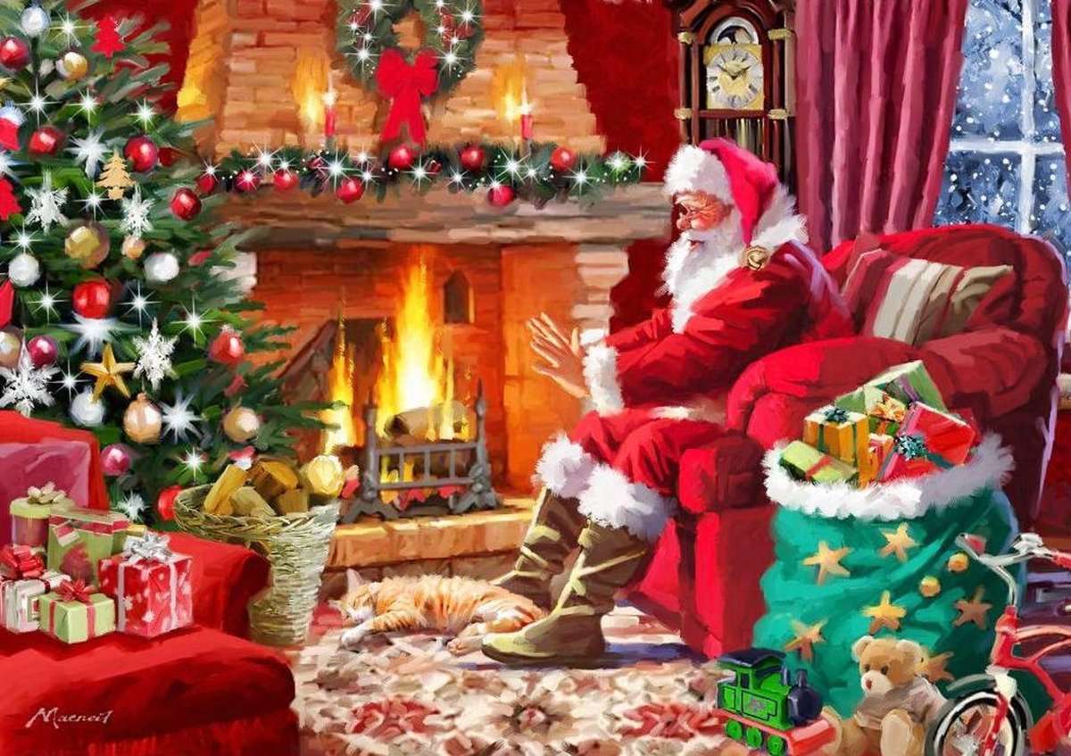 Święty Mikołaj, kominek, Boże Narodzenie puzzle online