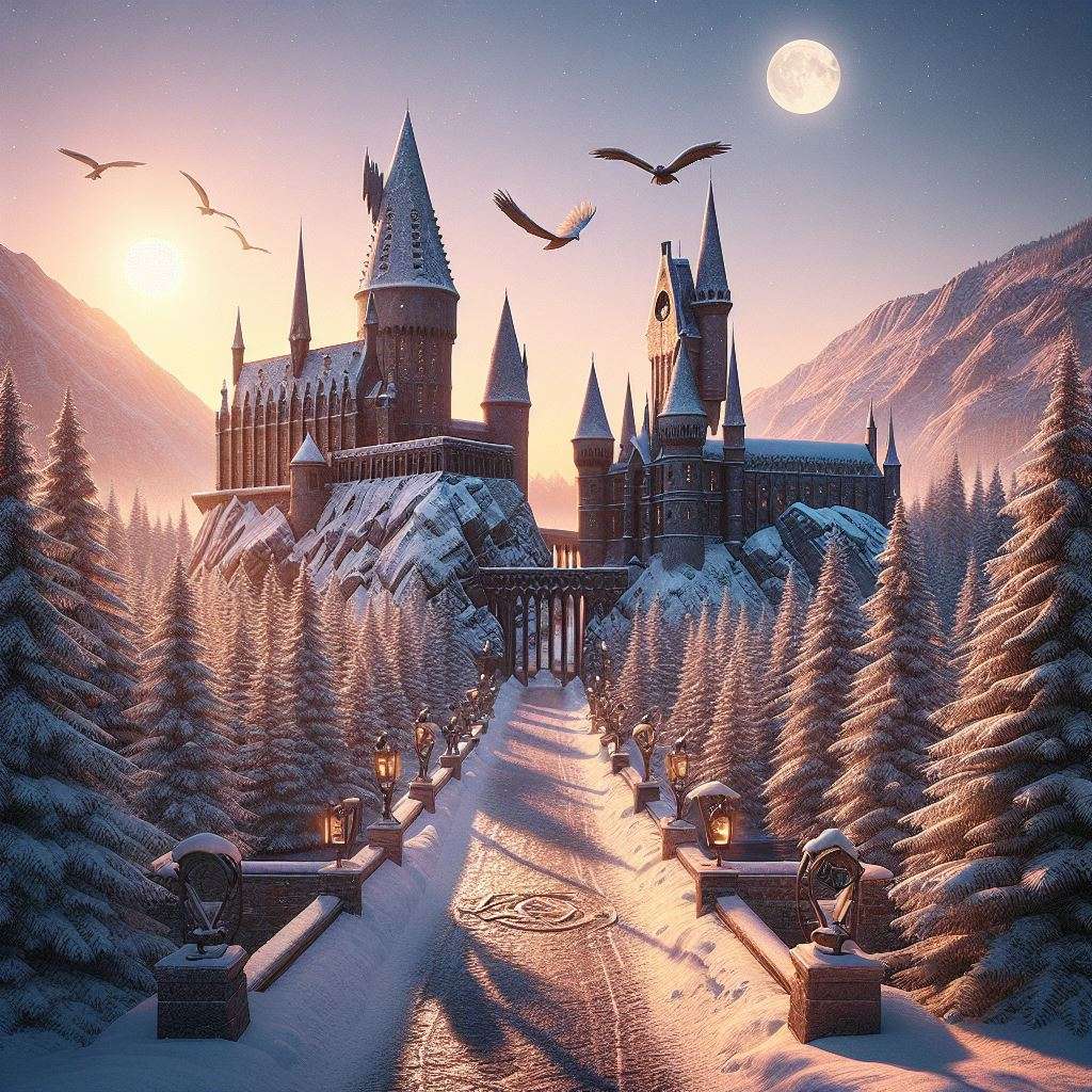 Szkoła magii Hogwart zimą puzzle online