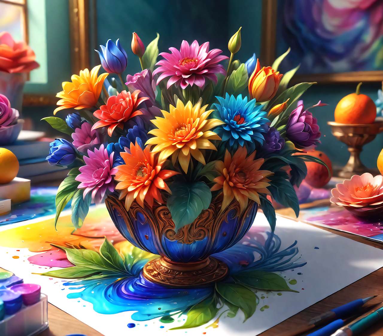 Kwiaty w pracowni malarza puzzle online