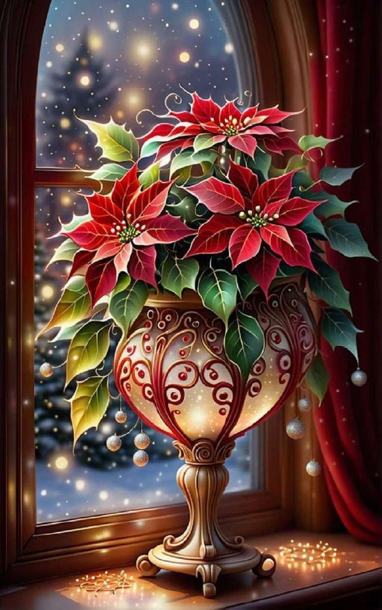 Ładny wazon z świątecznymi kwiatami puzzle online