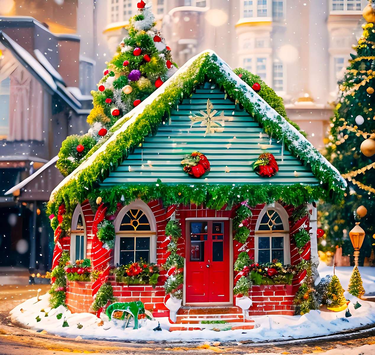 Dekoracyjny świąteczny domek puzzle online