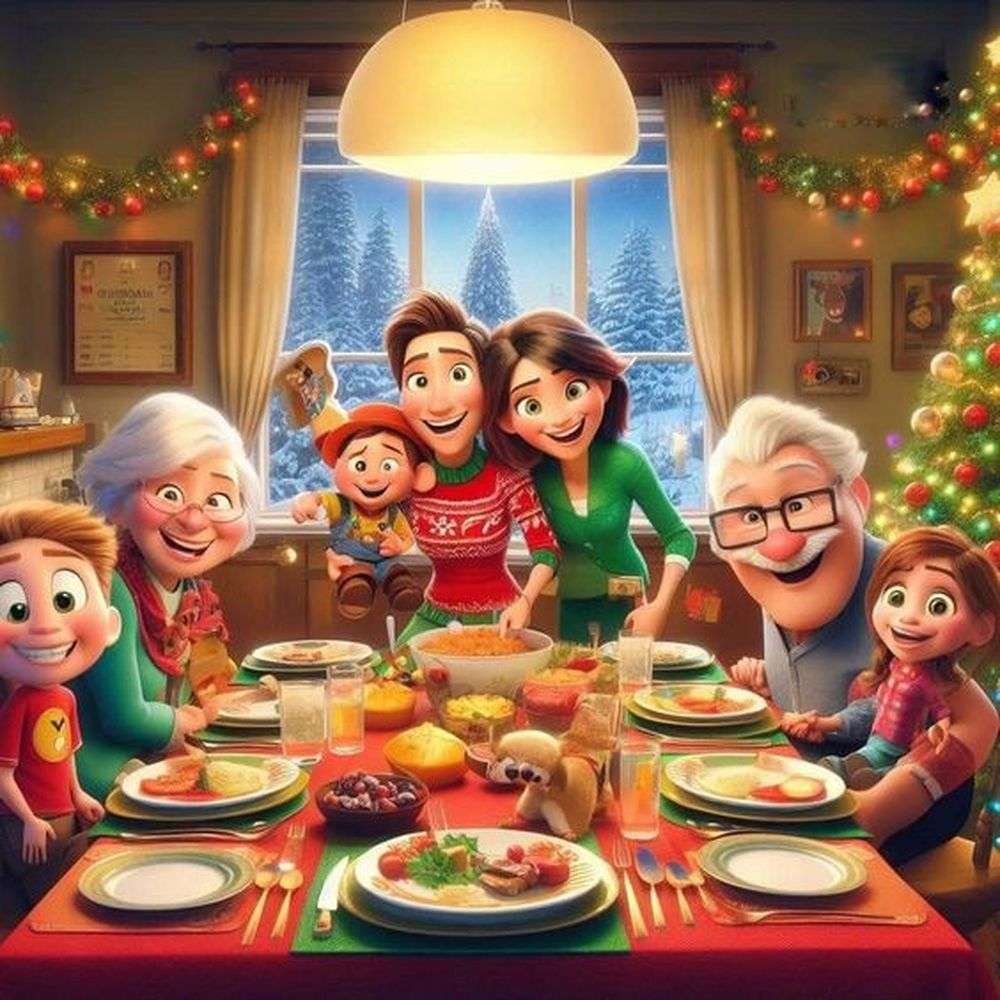 Szczęśliwego rodzinnego świątecznego obiadu puzzle online