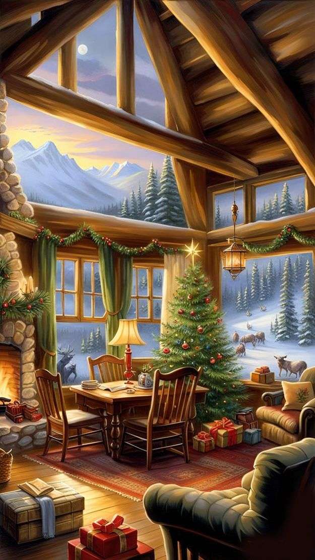 Przytulny pokój w noc bożonarodzeniową puzzle online
