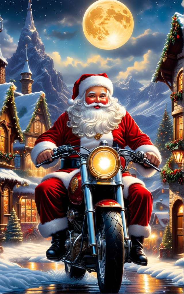 Święty Mikołaj na motocyklu puzzle online