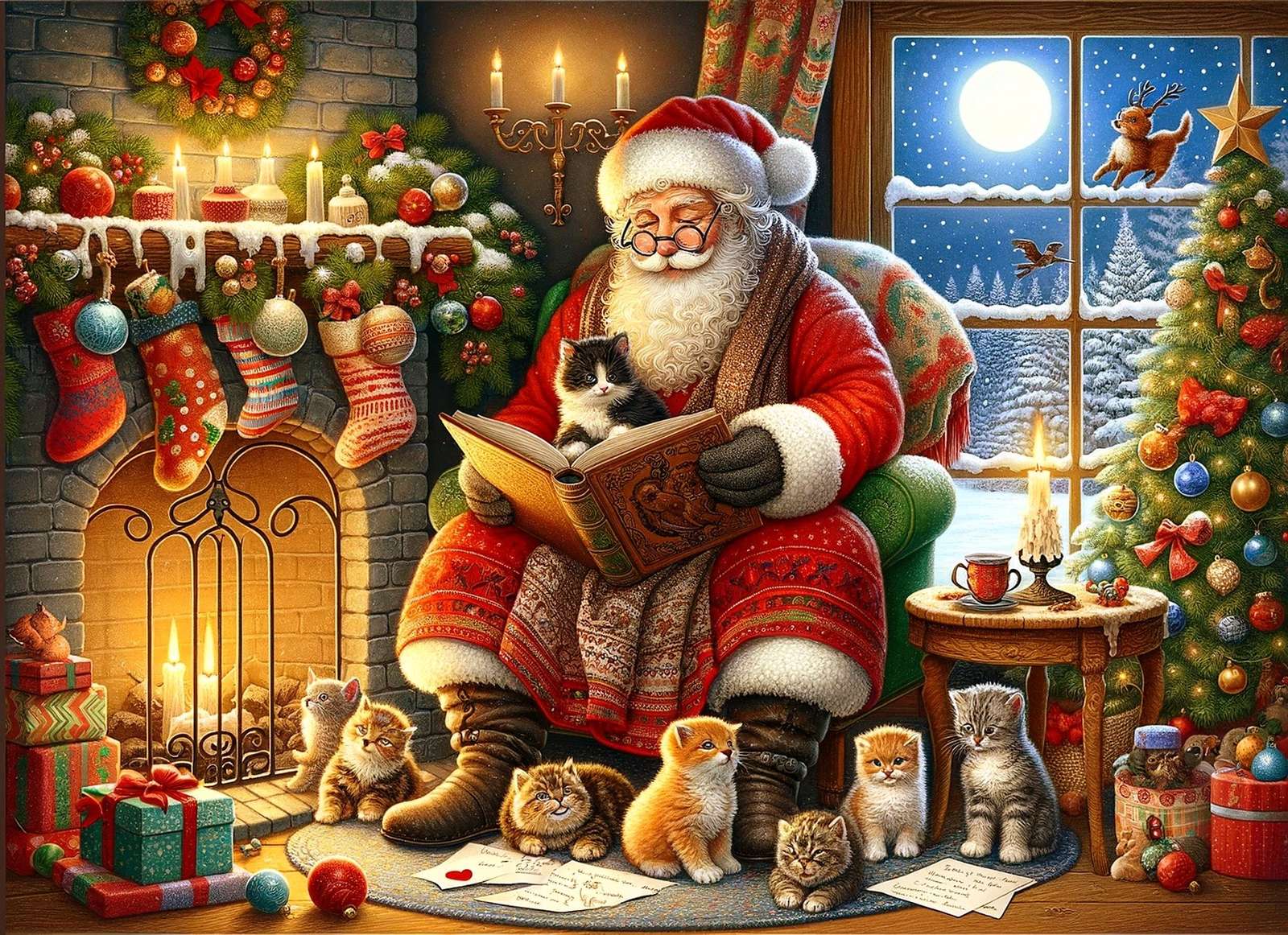 Święty Mikołaj ze swoimi pupilami puzzle online