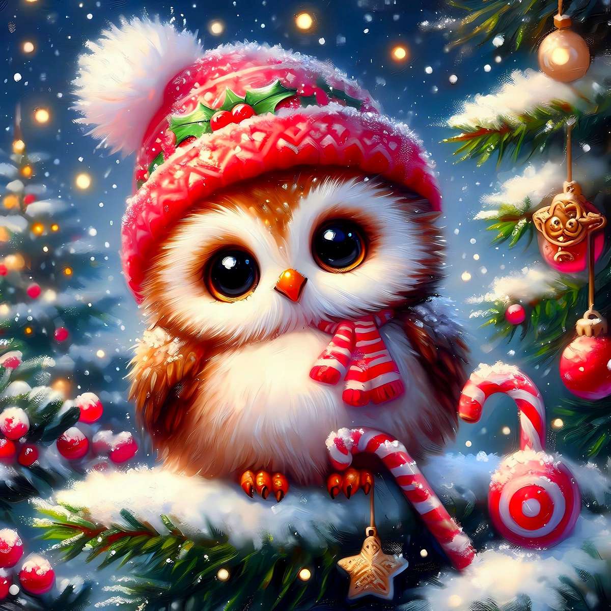 Mała sowa w świątecznym ubranku puzzle online