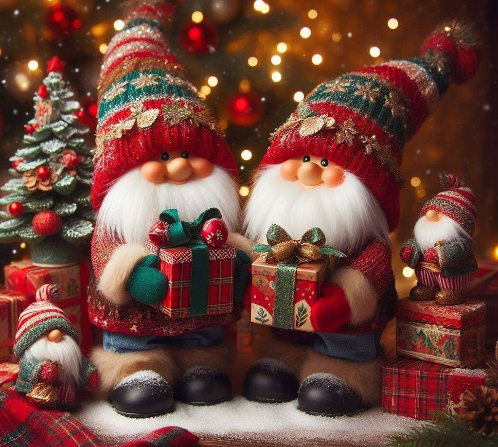 Pluszowe krasnale świąteczne puzzle online