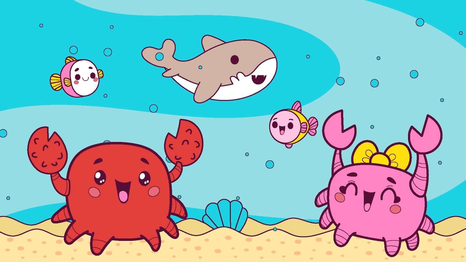 Zwierzęta oceaniczne w stylu kawaii puzzle online