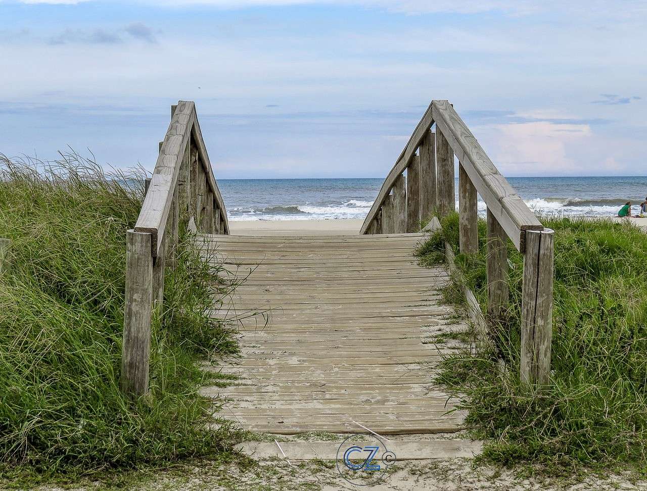 Most, plaża, przyroda puzzle online