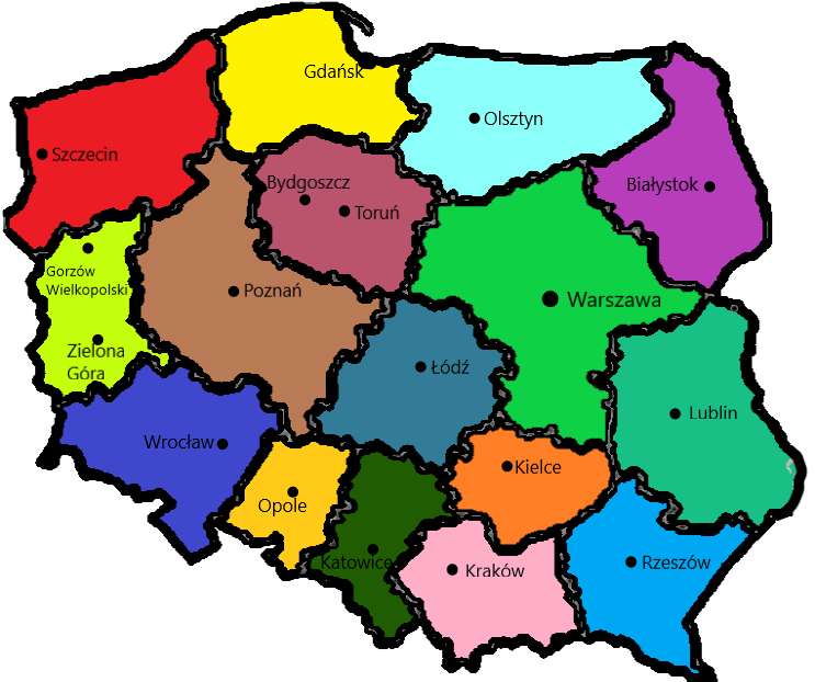 Mapa Polski z podziałem na województwa puzzle online
