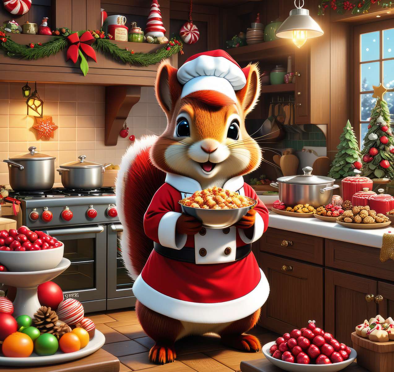 Świąteczna wiewiórka szefa kuchni puzzle online