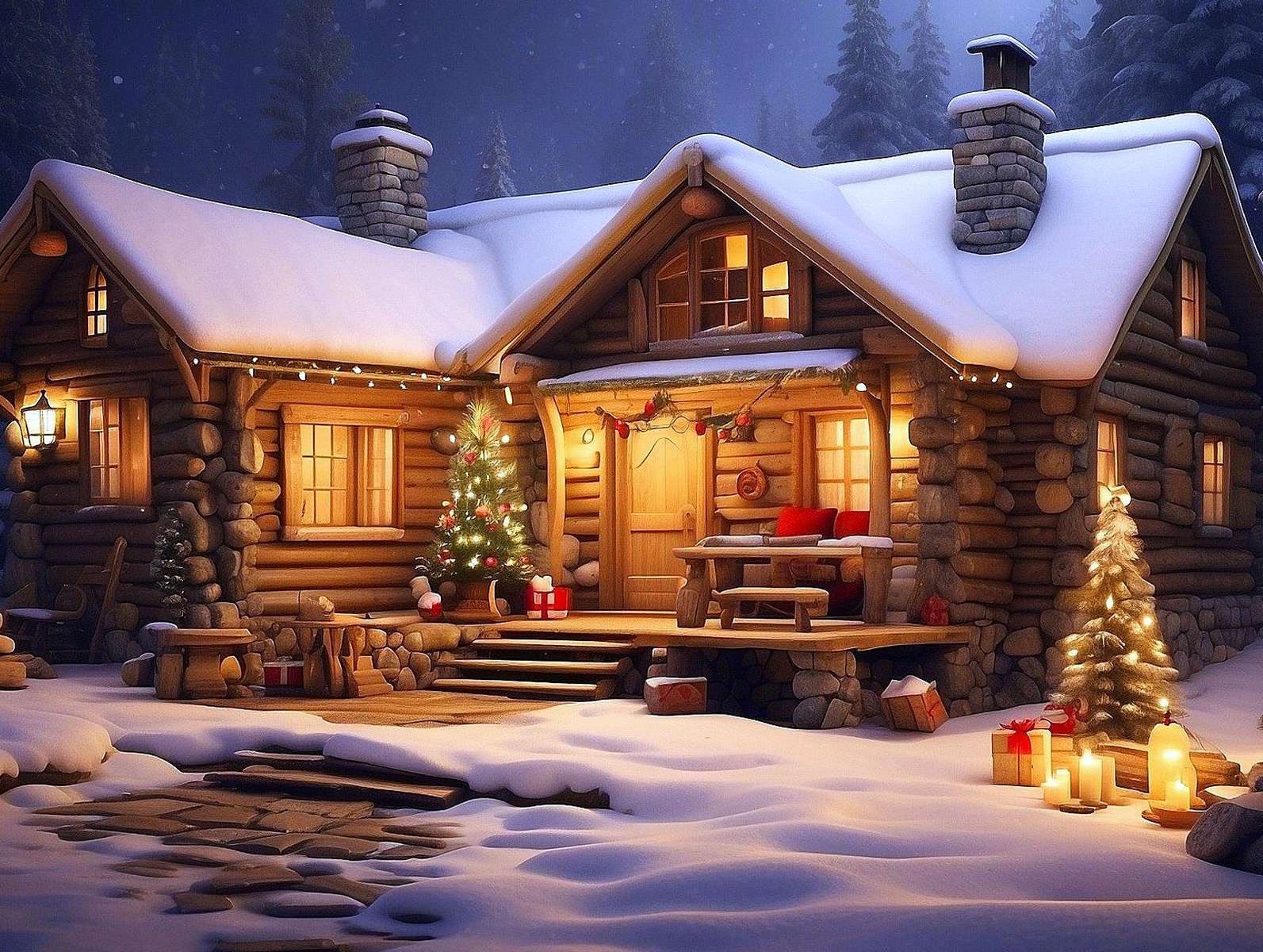 Przytulny dom w świątecznej dekoracji puzzle online