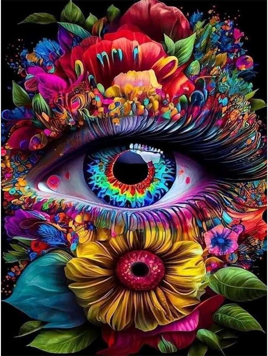 Kolorowe oko i kwiaty puzzle online