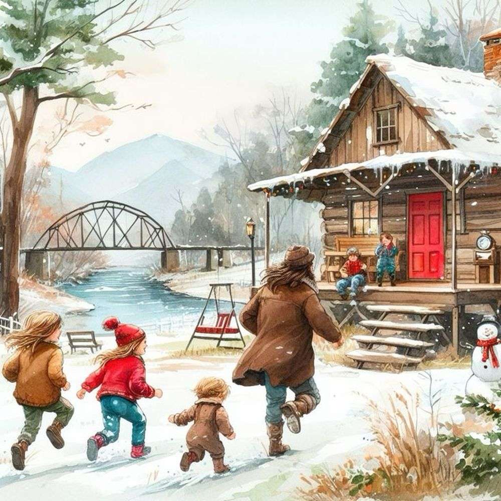 Tyle radości z rodziną w zimowy dzień puzzle online