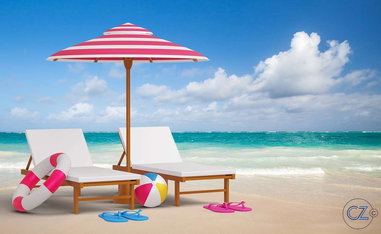 Plaża, parasol, morze puzzle online
