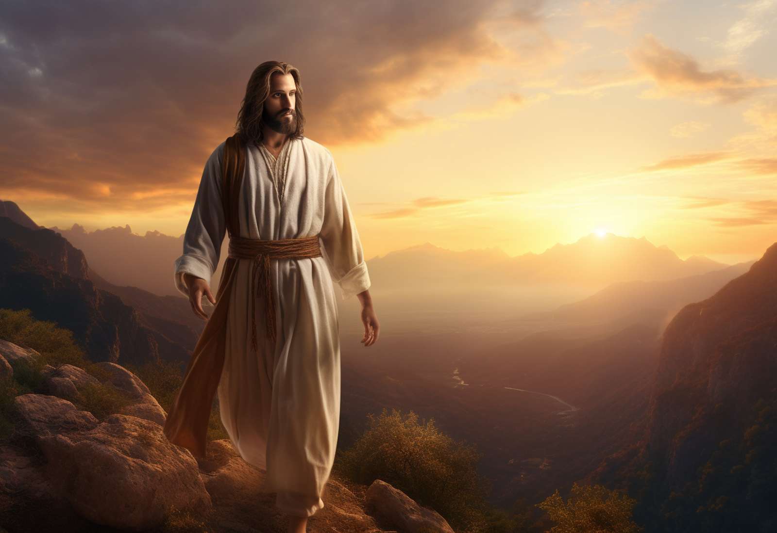 Jezus Chrystus na wzgórzach o zachodzie słońca w Bolta puzzle online
