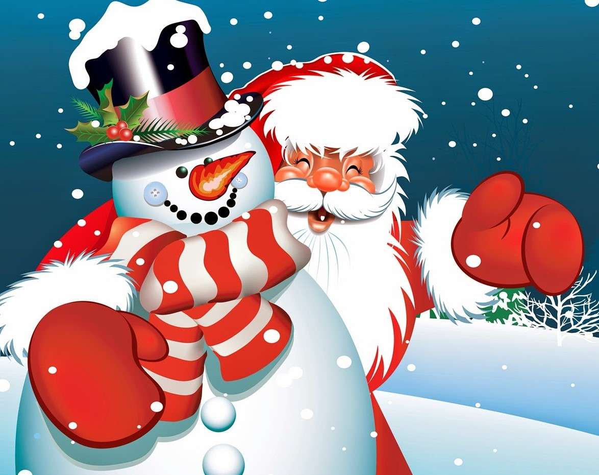 Wesoły Mikołaj z bałwanem puzzle online