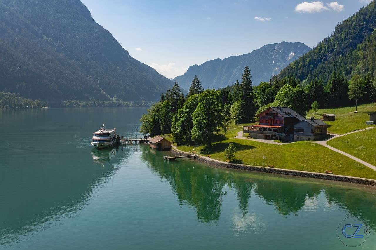 Jezioro, przyroda, łódź puzzle online