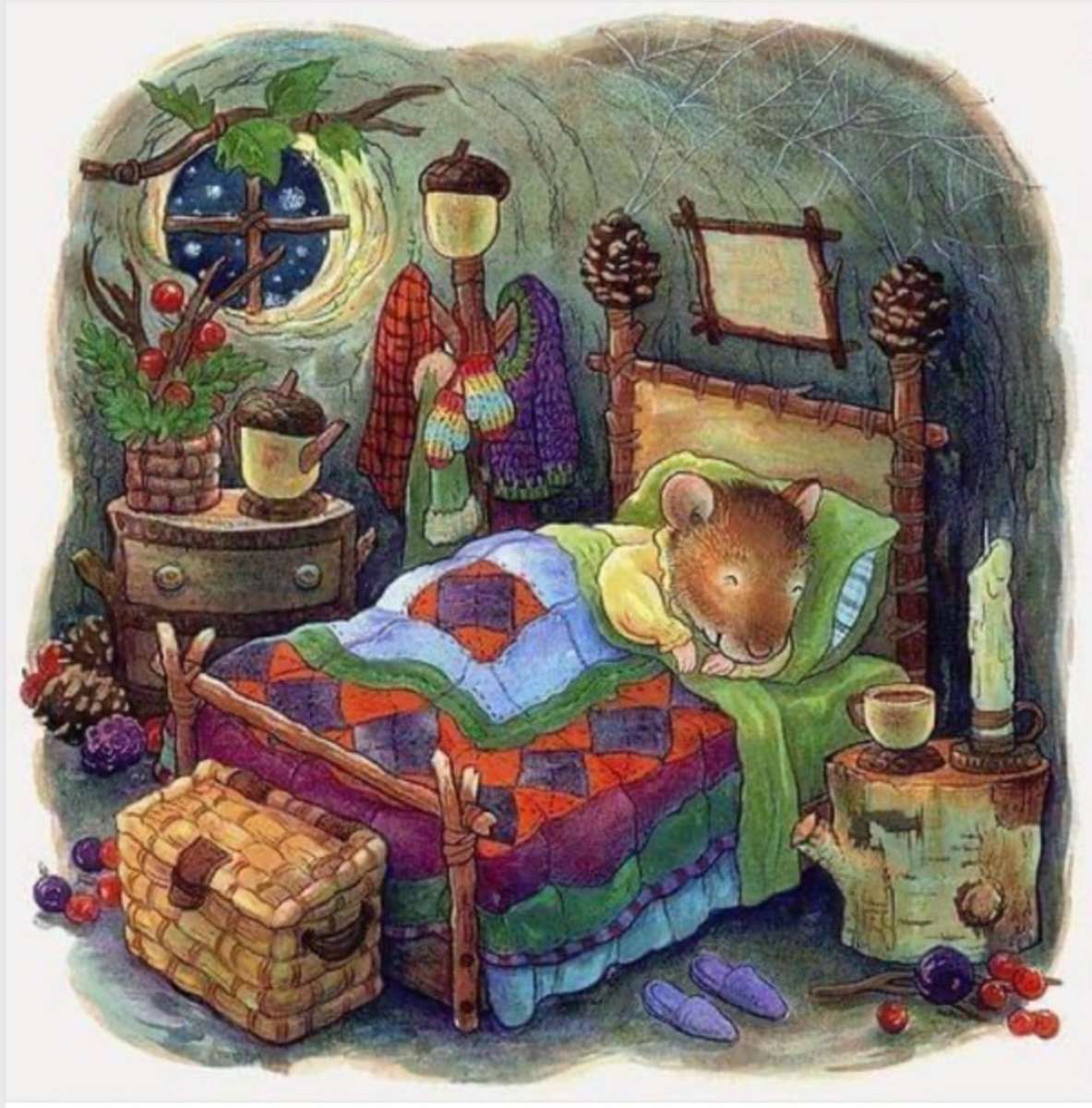 Drzemanie w wygodnym łóżku. puzzle online
