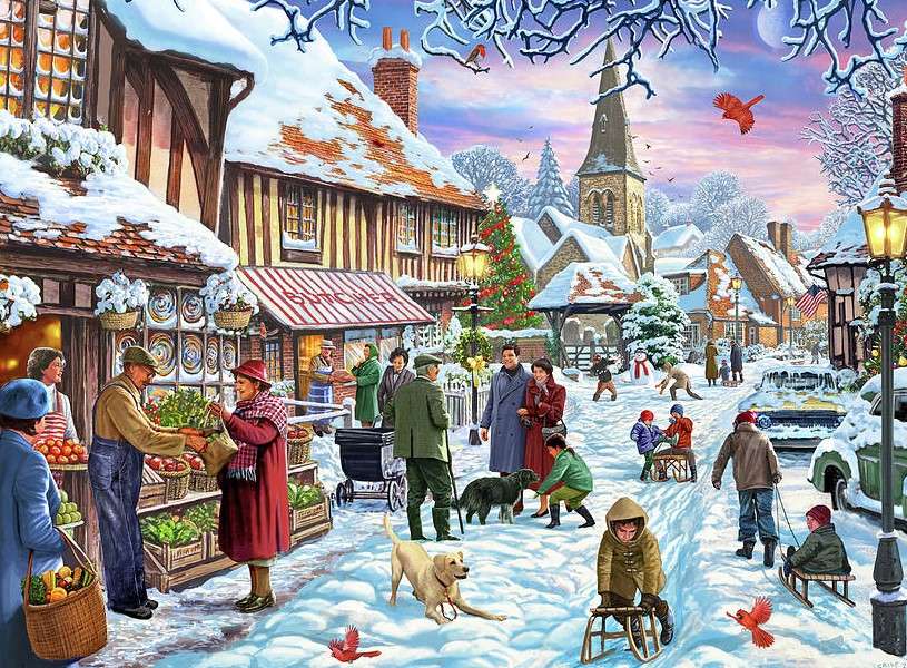 Śnieżnie w miasteczku w okresie świątecznym puzzle online