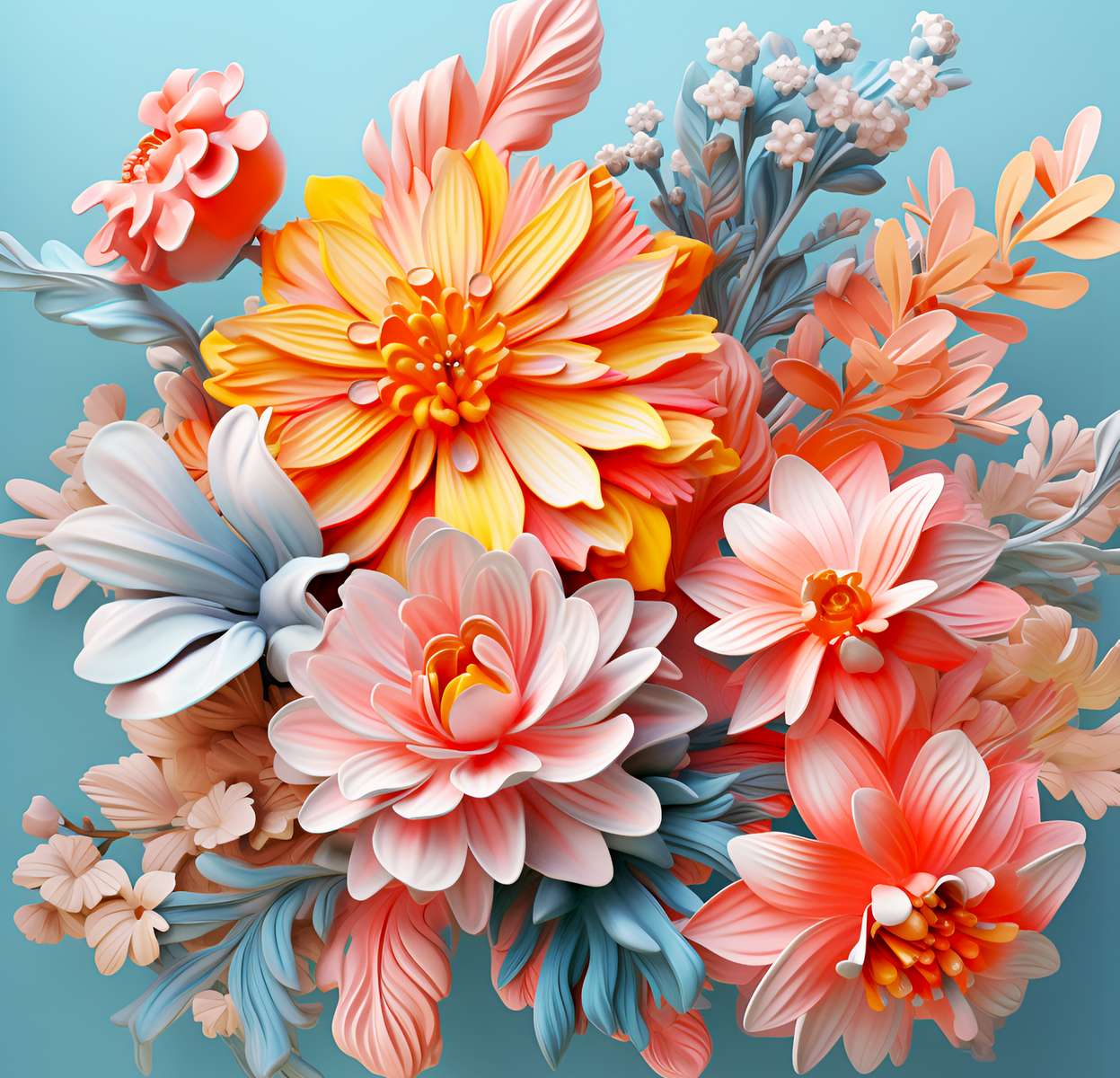 Pastelowy bukiet kwiatów puzzle online