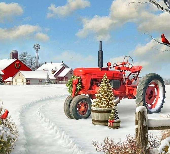 Na farmie w zimowy świąteczny dzień puzzle online