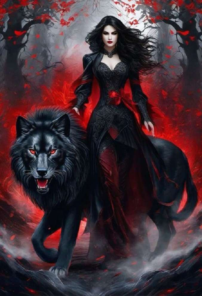 Morgana z czarnym wilkiem puzzle online
