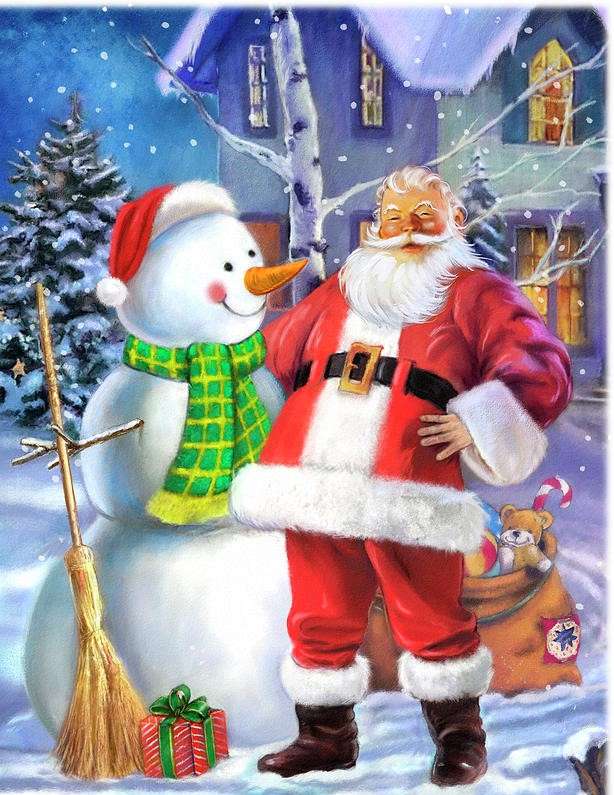 Wesoły Mikołaj z bałwanem puzzle online