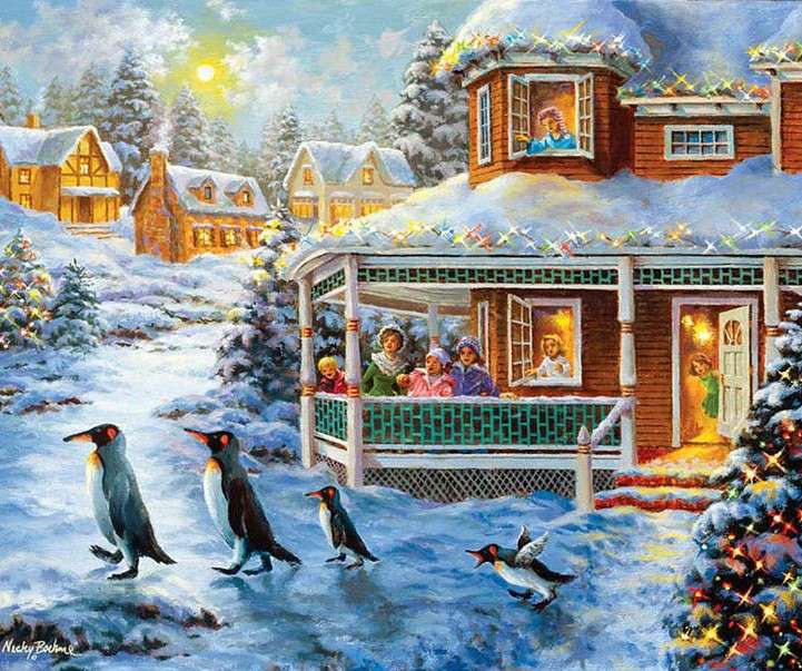 Pingwiny w miasteczku puzzle online