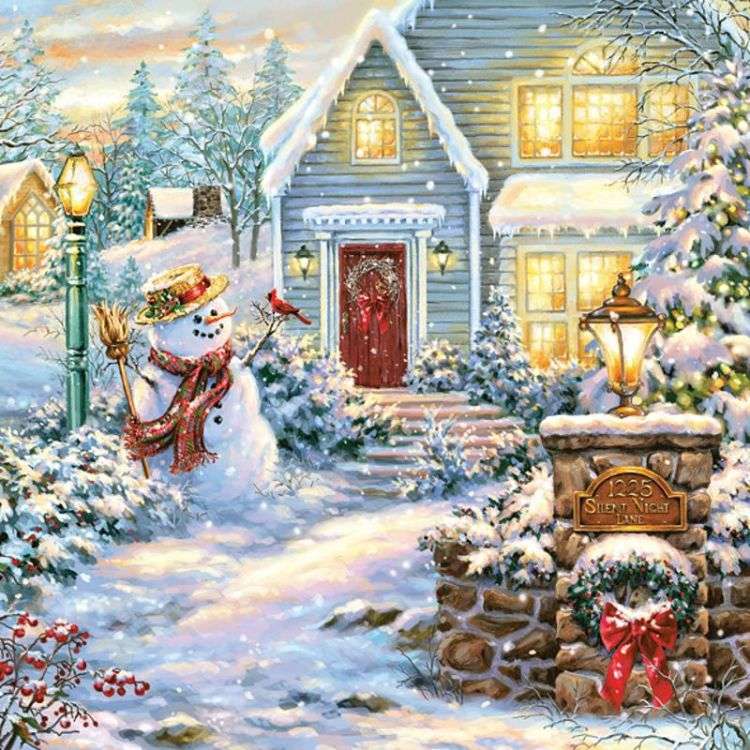 Świąteczny widoczek przed domem puzzle online