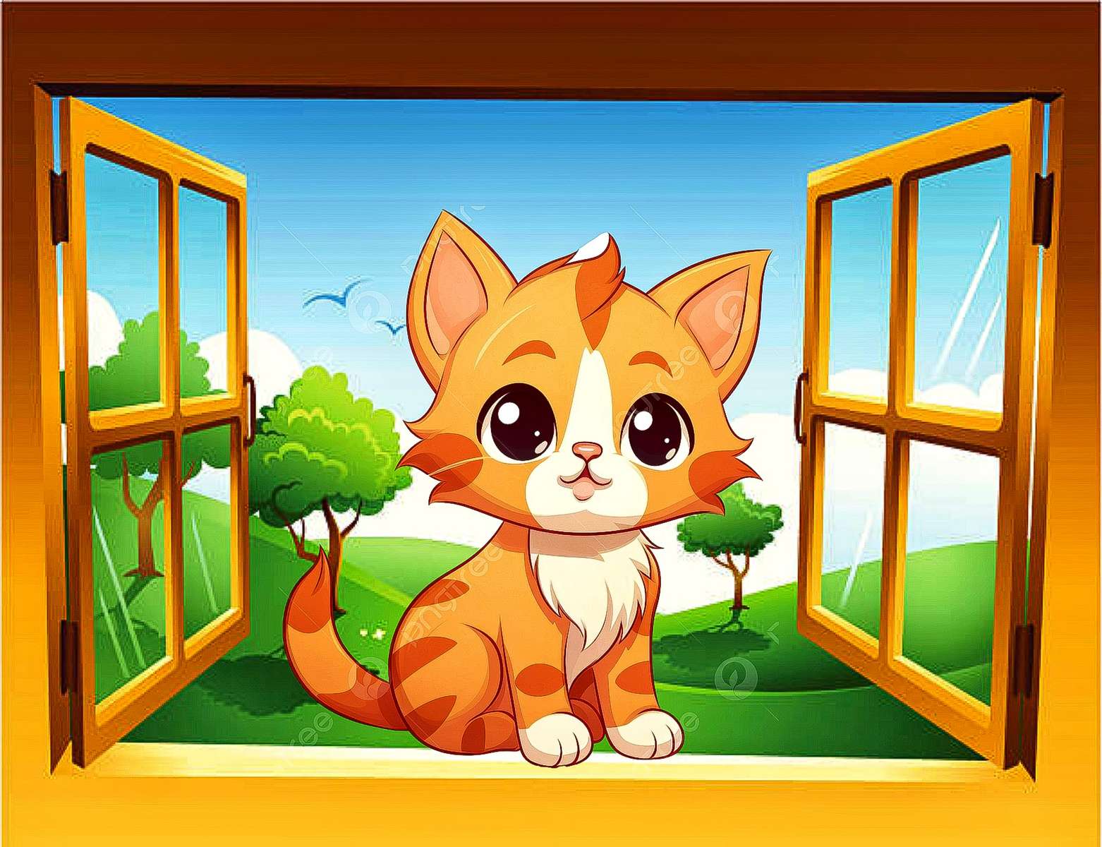 Kot w oknie puzzle online