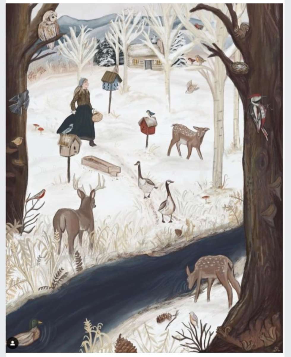 Zimowy spacer ze zwierzętami leśnymi puzzle online
