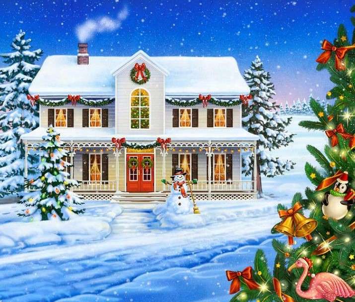 Dom świątecznie ozdobiony puzzle online