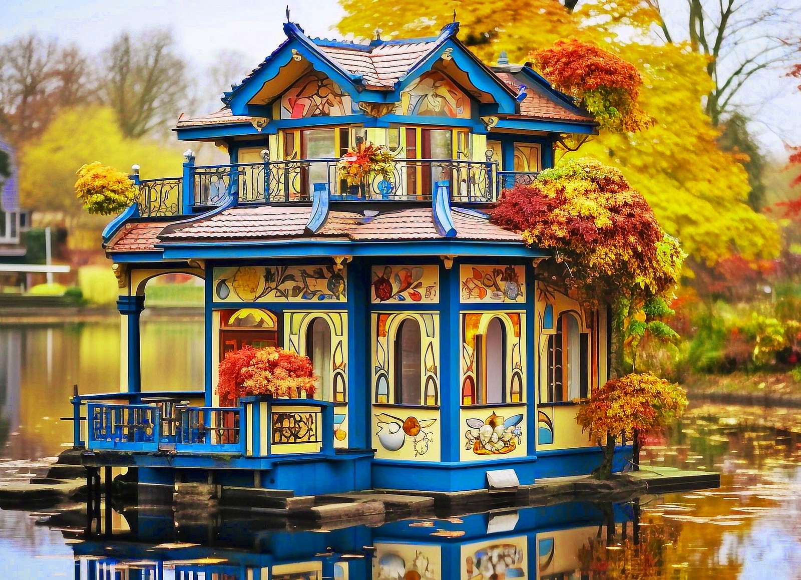 Dekoracyjny parkowy pawilon na wodzie puzzle online