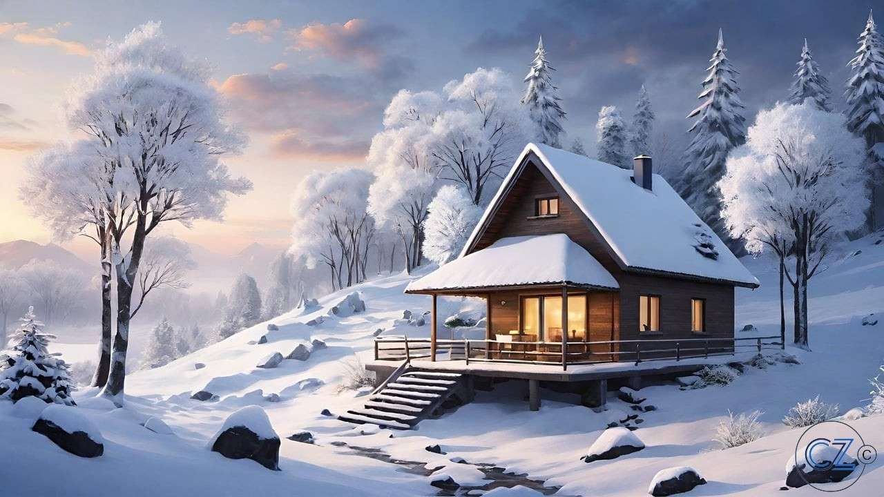 Zima, dom, śnieg puzzle online