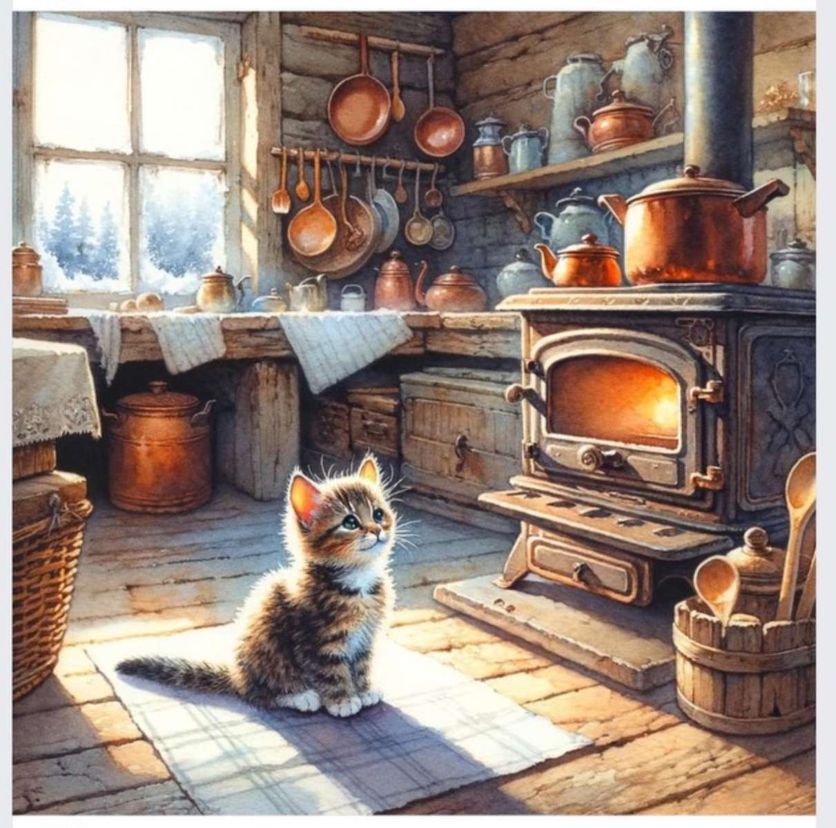 Kotek przy ognisku, . puzzle online