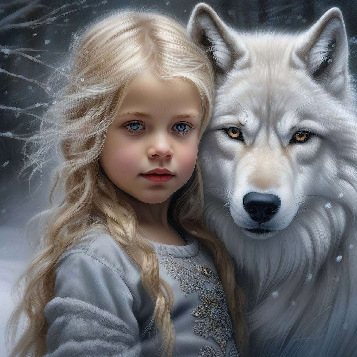 Piękny wilk z dziewczyną puzzle online