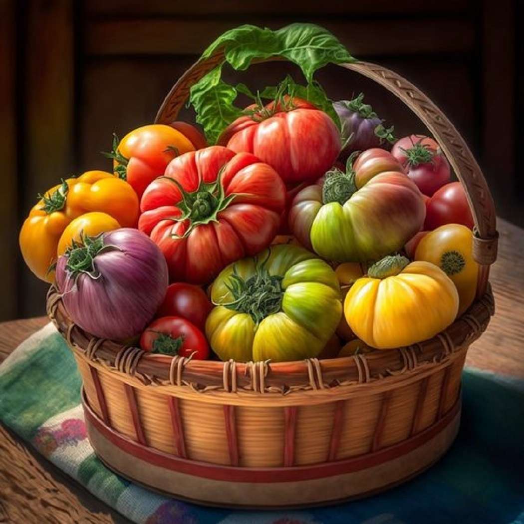 Kosz z kolorowymi pomidorami puzzle online