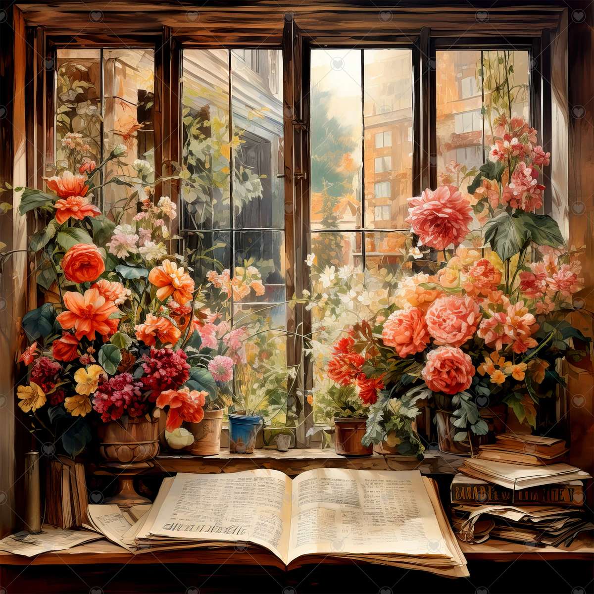Stare okno z kwiatami puzzle online