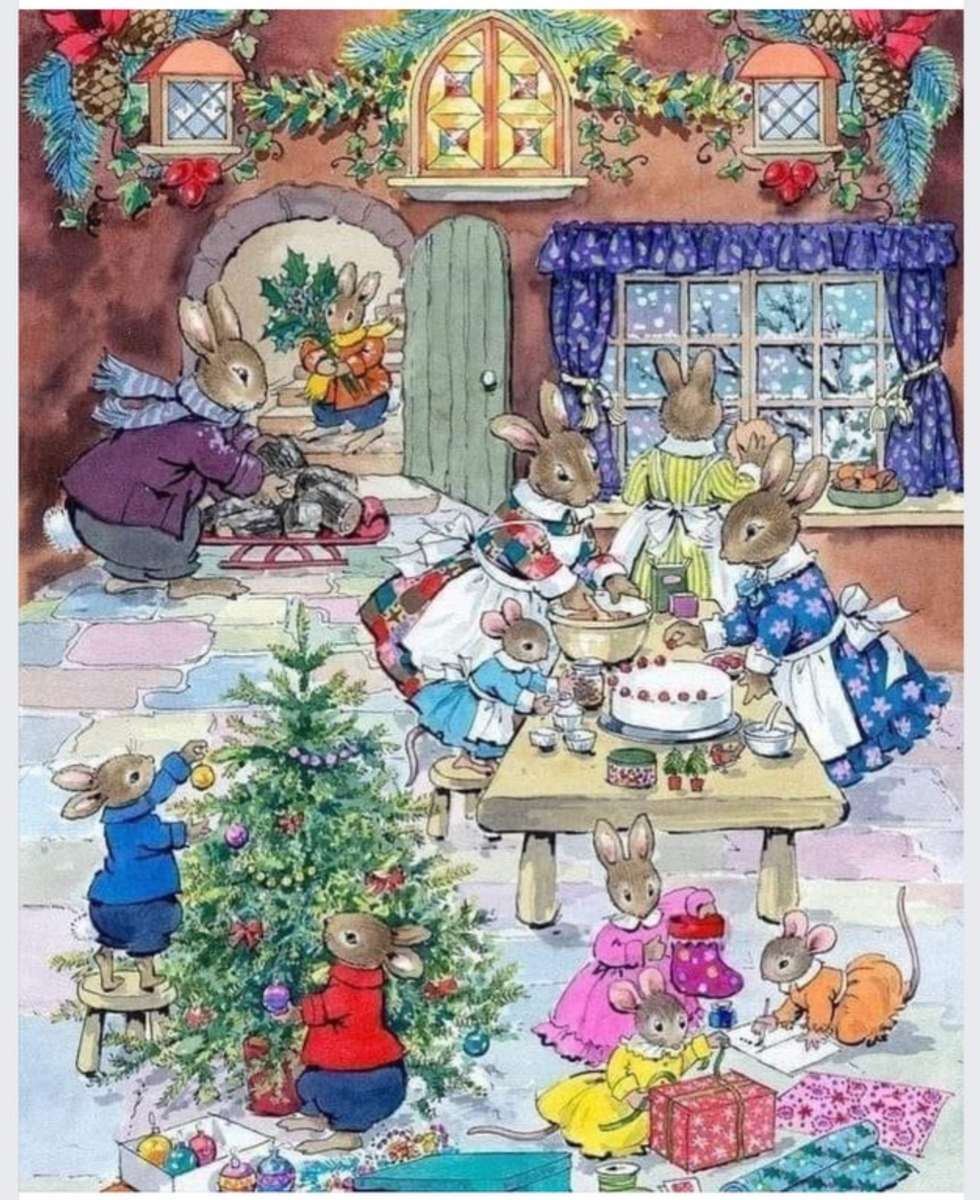 Dekorowanie króliczków na Boże Narodzenie puzzle online