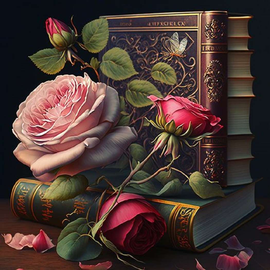 Książki i róże puzzle online