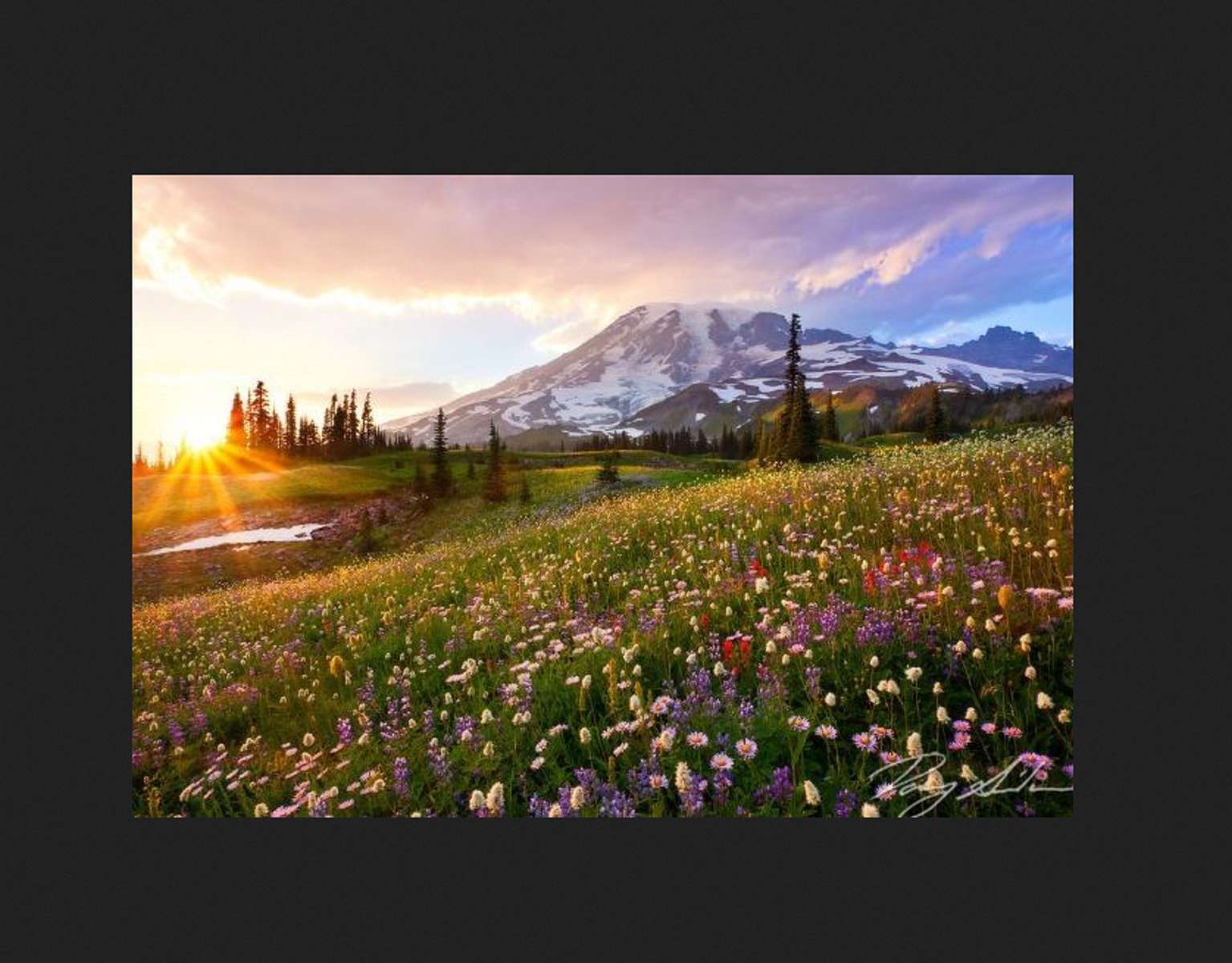 piękny górski krajobraz-łąka zachod słońca puzzle online