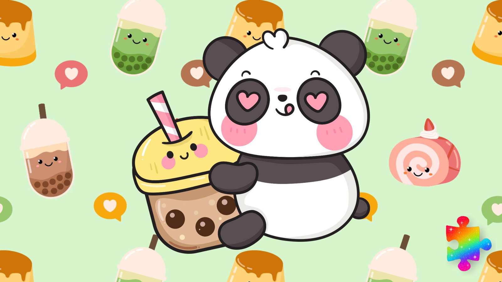 Panda z bąbelkową herbatą puzzle online