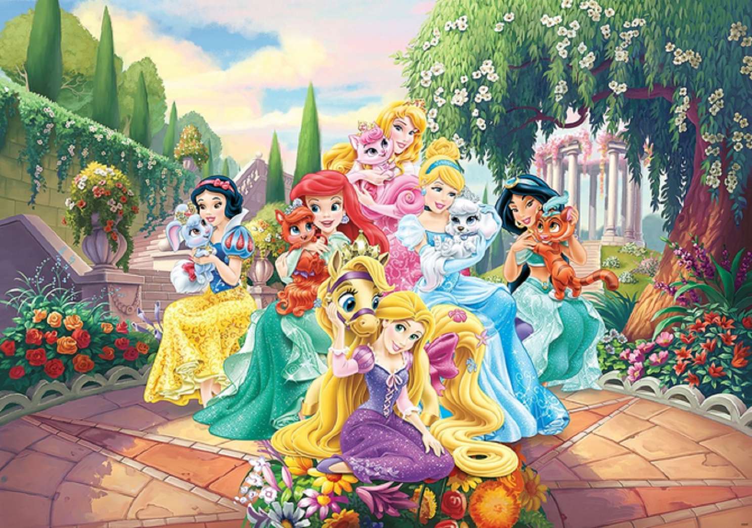 księżniczki disneya w pieknym ogrodzie puzzle online