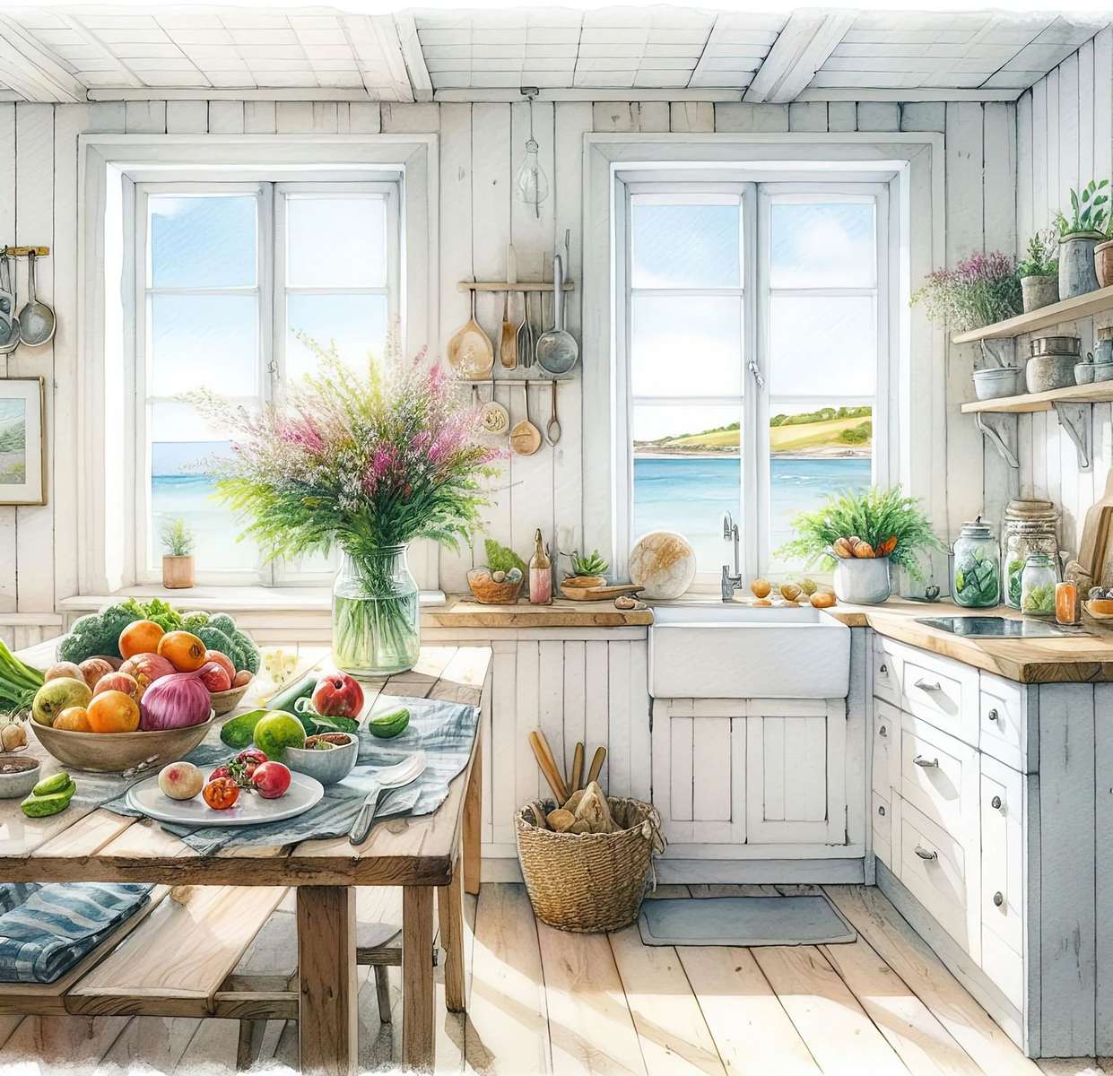 Kuchnia w domku na plaży puzzle online