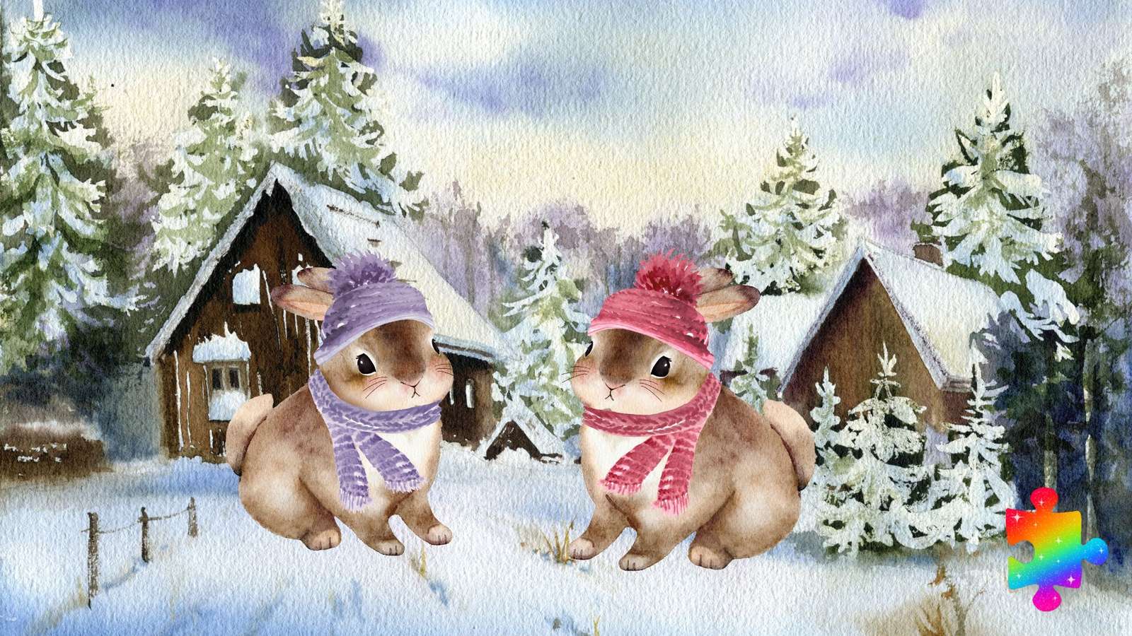 Zimowe króliczki puzzle online