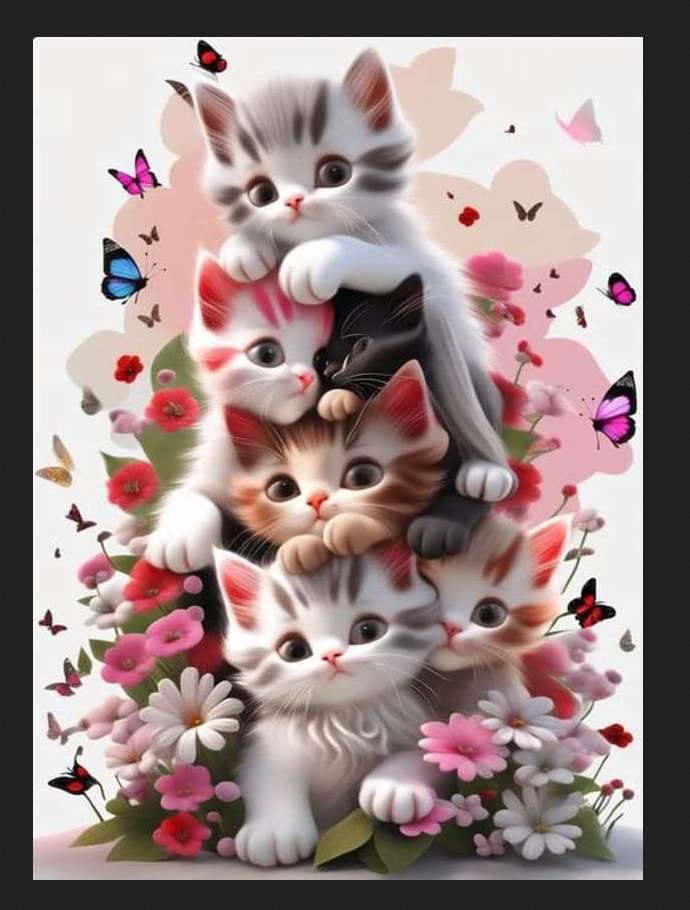 naprawdę słodkie kotki, kwiaty i motylki puzzle online