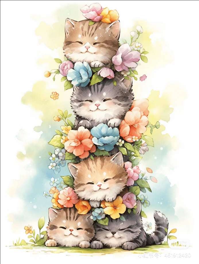 słodkie kotki i kwiatki puzzle online