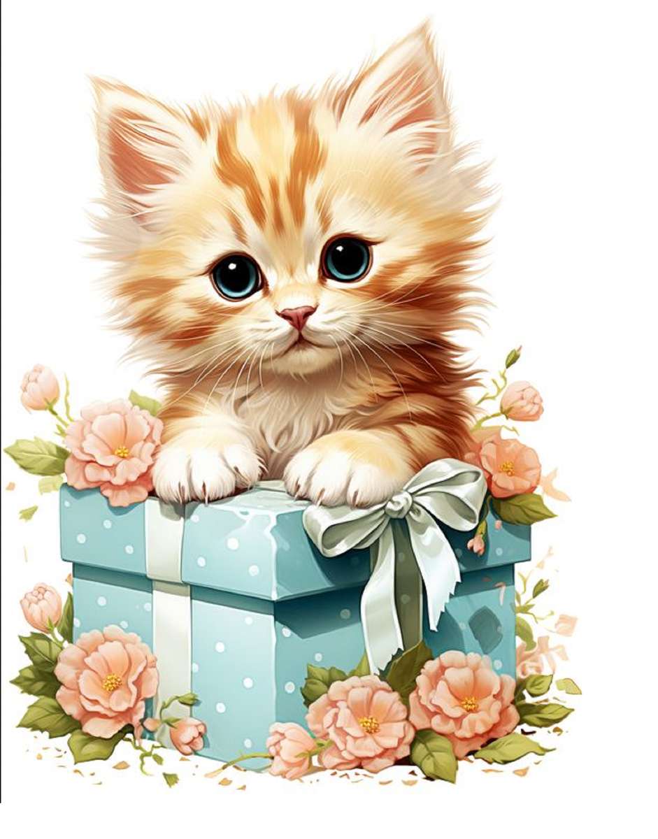 słodki kotek i prezent puzzle online